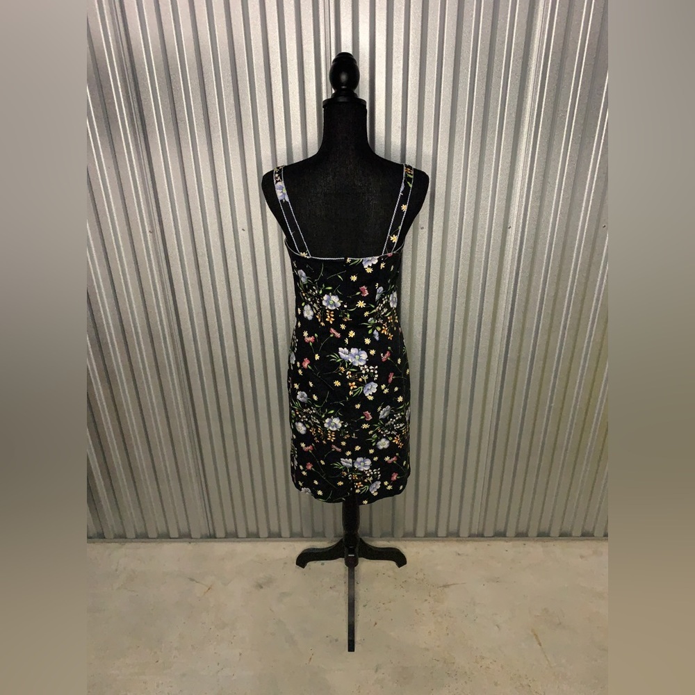 Women’s Tyler Boe Cotton Spandex Black Blue Floral Midi Dress Size 4 - Picture 2 of 4
